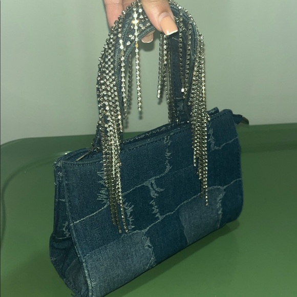 Denim Handbag with Rhinestone Handles - Picture 1 of 3